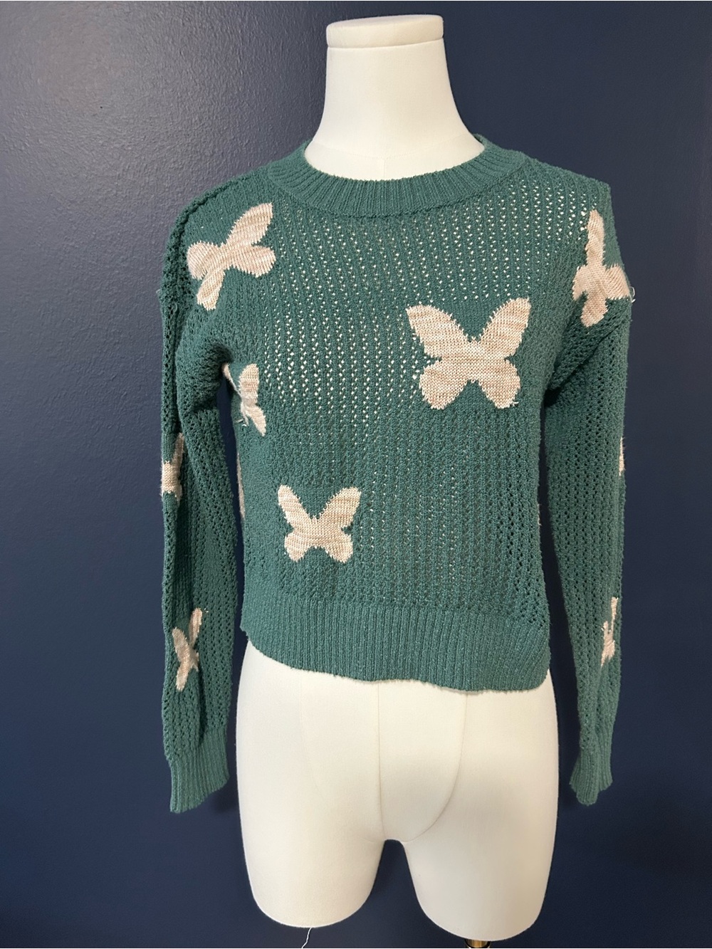 Butterfly Embroidered Y2K Crewneck Knit Sweater